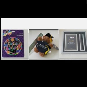 NEW Graduation TRIO Silver Photo FRAME w Tassel; Bear GiftCard Holder; 5" Button